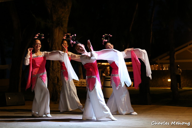 rose et blanc, pour la danse des fleurs de pêcher,